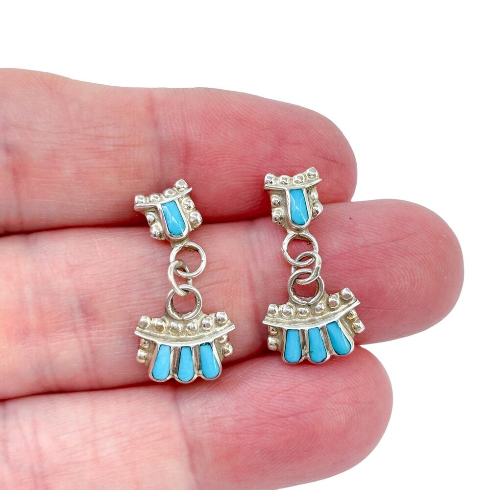 Zuni Petit Point Turquoise Earrings | Native American Sterling Silver 925